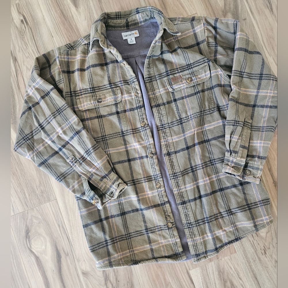 Carhartt Lined Plaid Mens Jacket Button-Up Shirt Medium Green